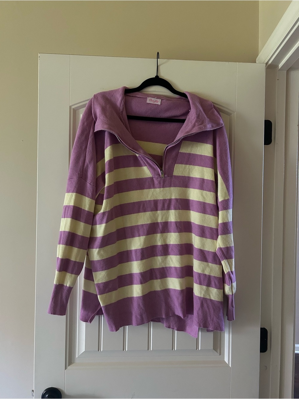 Striped Half-Zip Pullover Sweater in Lavender and Cream